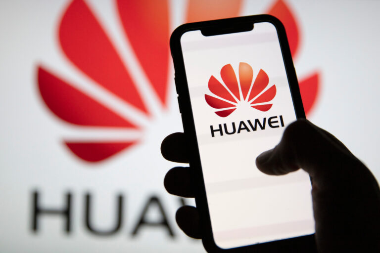 LONDON, UK – July 2020: Huawei company logo on a smartphone